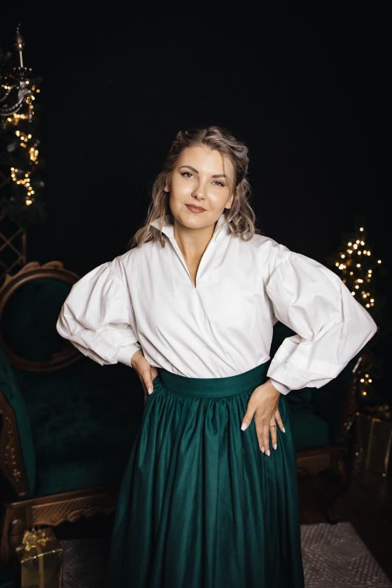 Сорочка з бавовни з пишними рукавами в молочному кольорі (XS)