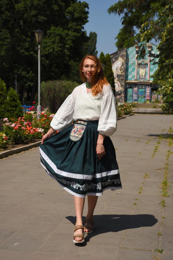 Спідниця одностороння з вибійкою, зелена, довжина 75 см