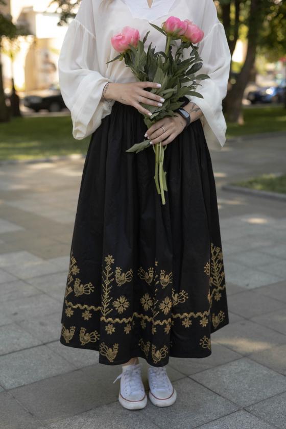 Спідниця двостороння з вибійкою чорна/бордо (Індивідуальне пошиття)