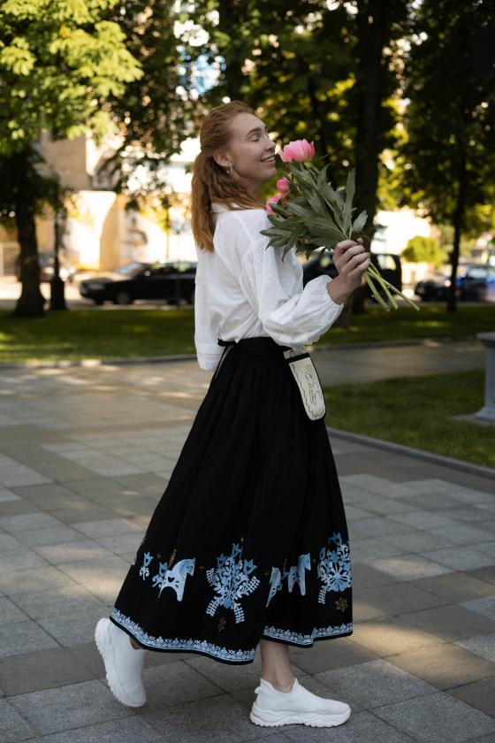 Спідниця двостороння з вибійкою чорна/бордо (Індивідуальне пошиття)