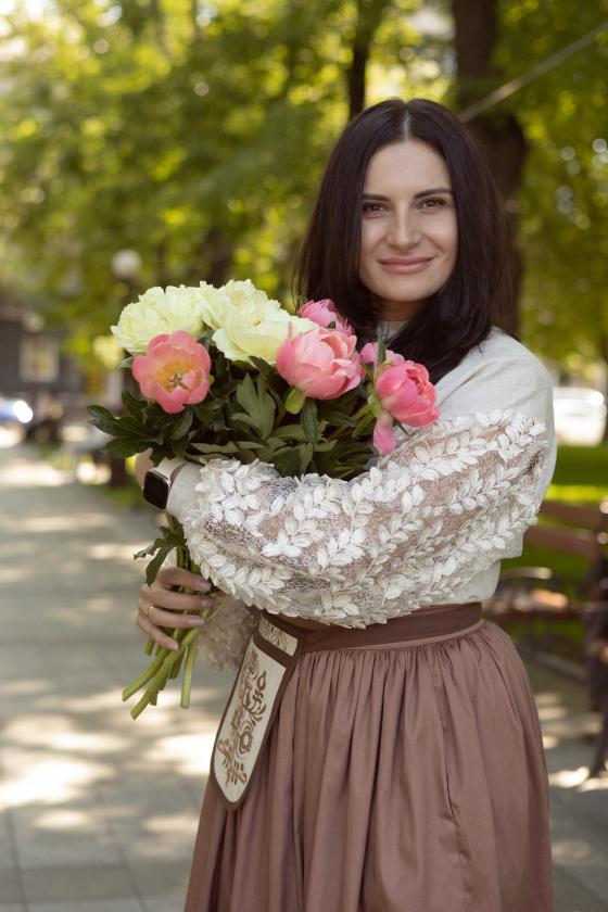 Сорочка лляна з декорованими рукавами (M)