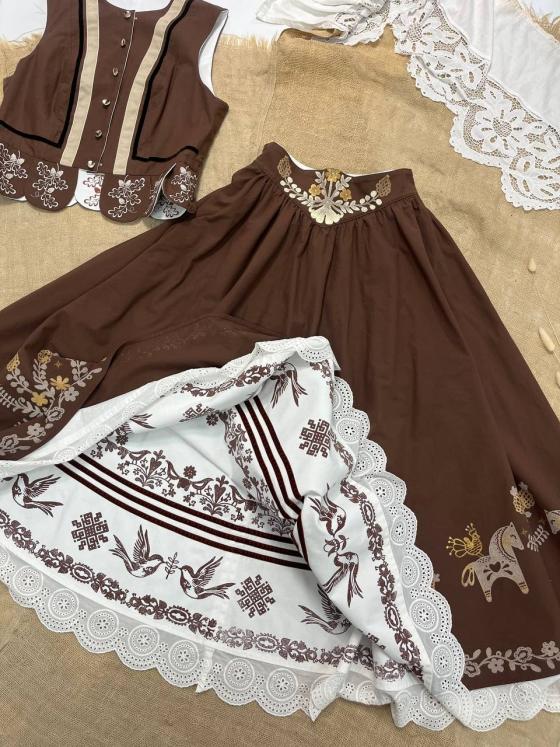 Спідниця двостороння з кокеткою з вибійкою та розписом на поясі (Індивідуальне пошиття)