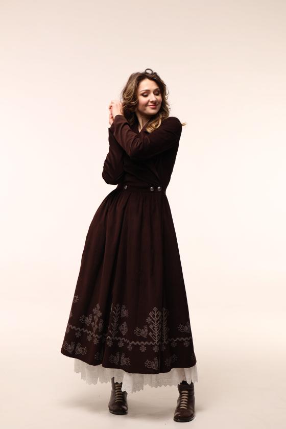 Сукня на запах коричнева з вибійкою (Індивідуальне пошиття)