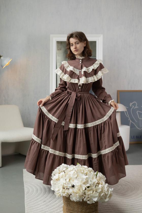 Сукня з мереживом коричнева (M)