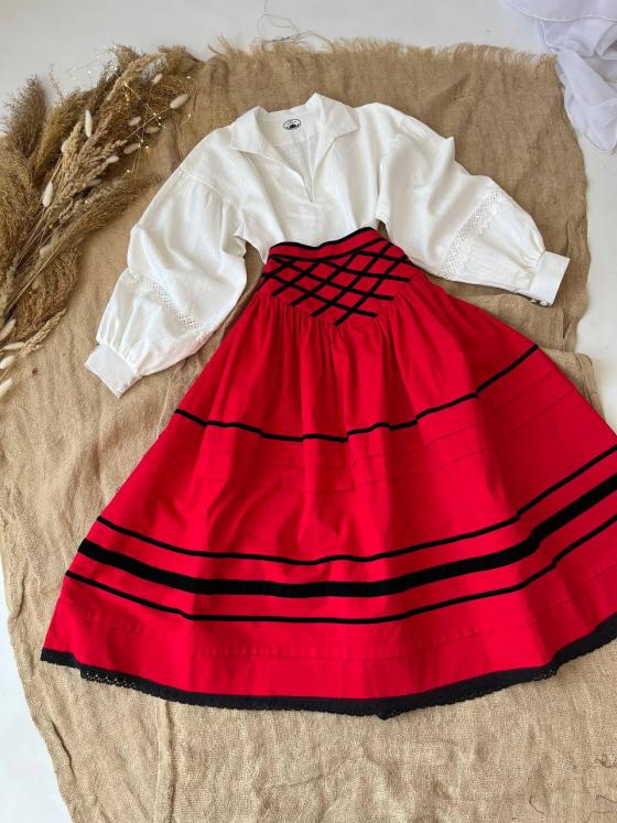 Спідниця зі стрічками на кокетці червона "Марія"