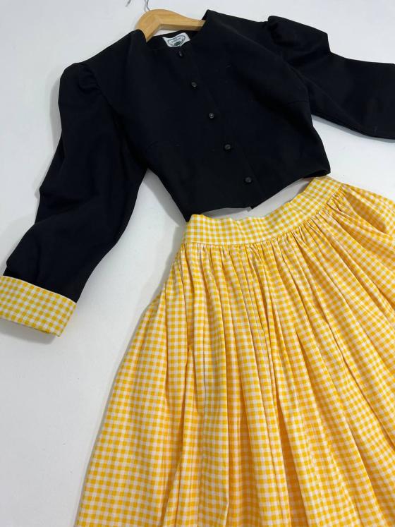 Жакет чорний з жовтими рукавами (Індивідуальне пошиття)