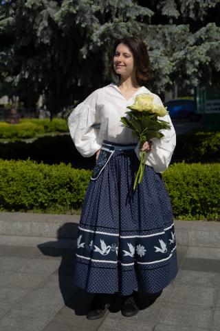 Спідниця з вибійкою одностороння синя