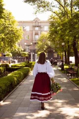 Спідниця з вибійкою одностороння бордова, 85 см довжина