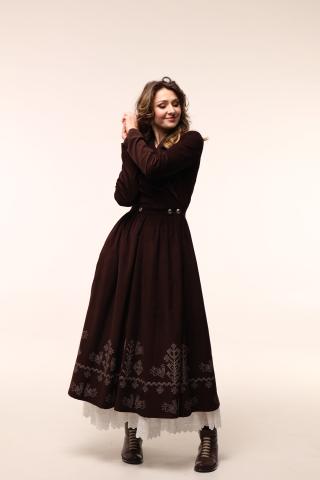 Сукня на запах коричнева з вибійкою (Індивідуальне пошиття)