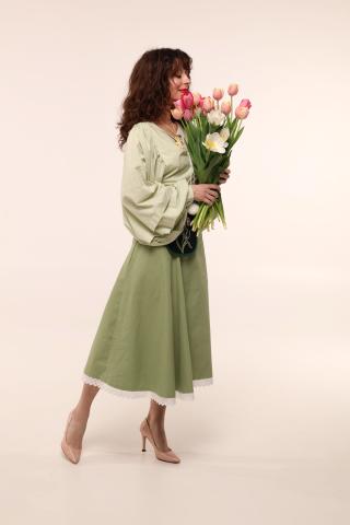 Спідниця одностороння з високим корсетним поясом, зелена (Індивідуальне пошиття)