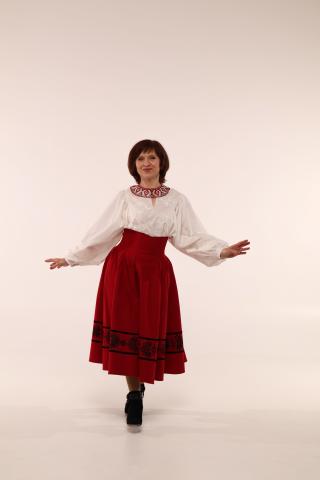 Двостороння спідниця з високим корсетним поясом з вибійкою, червона/чорна (Індивідуальне пошиття)