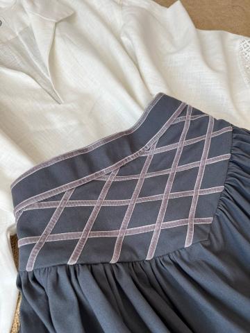 Спідниця зі стрічками на кокетці сіра "Марія"