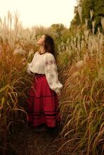 Спідниця зі стрічками на кокетці червона "Марія"