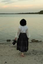 Спідниця зі стрічками на кокетці сіра "Марія"