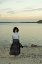 Спідниця зі стрічками на кокетці сіра "Марія"