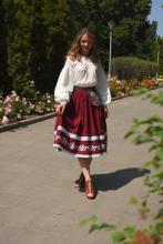 Спідниця одностороння з вибійкою, бордо, довжина 75 см