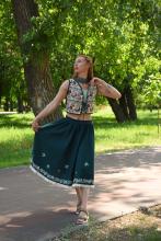 Спідниця одностороння з вибійкою "ластівки", зелена, довжина 75 см Спідниця одностороння з вибійкою "ластівки", зелена, довжина 75 см