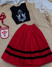 Спідниця двостороння на рівному поясі з вибійкою, чорна/червона (Індивідуальне пошиття)