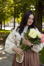 Сорочка лляна з декорованими рукавами (M)