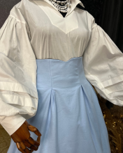 Спідниця двостороння з високим корсетним поясом з вибійкою, блакитна/чорна (Індивідуальне пошиття)