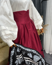 Двостороння спідниця з високим корсетним поясом з вибійкою, чорна/бордо (Індивідуальне пошиття)