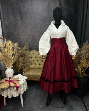 Спідниця двостороння з високим корсетним поясом з вибійкою, чорна/бордо (Індивідуальне пошиття)