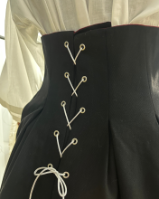 Двостороння спідниця з високим корсетним поясом з вибійкою, чорна/бордо (Індивідуальне пошиття)