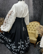 Спідниця двостороння з високим корсетним поясом з вибійкою, чорна/бордо (Індивідуальне пошиття)