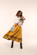 Двостороння спідниця з високим корсетним поясом з вибійкою, чорна/жовта (Індивідуальне пошиття)