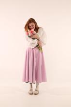 Спідниця двостороння з високим корсетним поясом з вибійкою, рожева/зелена (Індивідуальне пошиття)