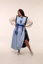 Двостороння спідниця з високим корсетним поясом з вибійкою, чорна/блакитна (Індивідуальне пошиття)