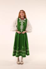 Спідниця двостороння з високим корсетним поясом з вибійкою, рожева/зелена (Індивідуальне пошиття)