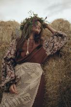 Довга сорочка з вибійкою льон/віскоза