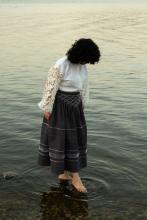 Спідниця зі стрічками на кокетці сіра "Марія"