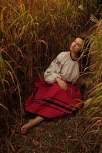 Спідниця зі стрічками на кокетці червона "Марія"