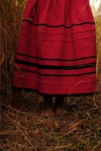 Спідниця зі стрічками на кокетці червона "Марія"